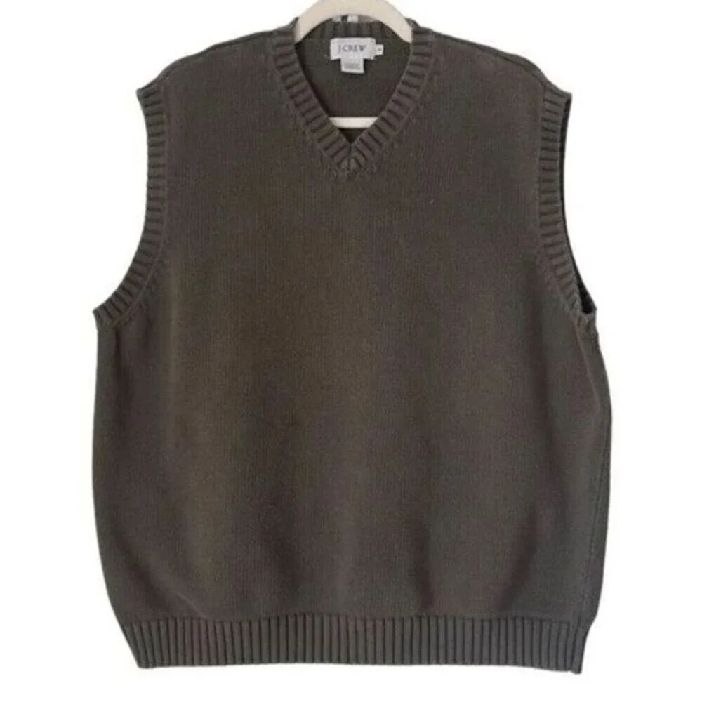 J. Crew Mens XL Olive Green 100%‎ Cotton V-Neck Knit Sweater Vest